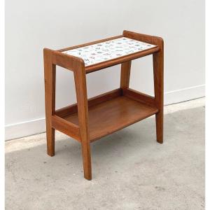 Wood And Ceramic Side Table, France 1950
