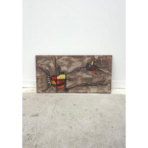 Wall Plaque By Jg Picard In Enamelled Lava Stone, 1970