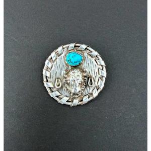 Sterling Silver And Turquoise Cowboy Pendant