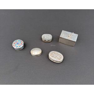 5 Pill Boxes In Solid Silver