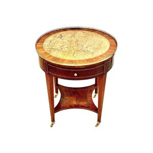 19th Century French Marquetry Inlaid Gueridon Table With Marble Top