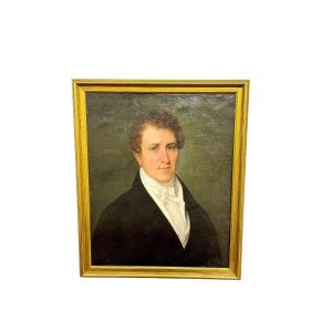 19th Century Oil On Canvas “portrait Of An Elegant Young Man In A White Shirt”