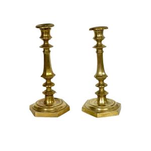 Pair Of Antique Gilt Bronze Baluster Candlesticks