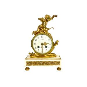 19th Century Gilt Bronze And Marble Clock, Signed Oudin In Marseille