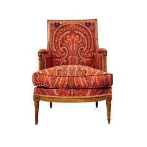 18th Century Directoire Bergère Chair With Paisley Upholstery
