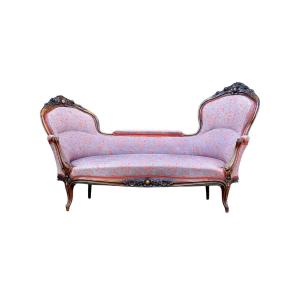 French Carved Walnut Sofa With Floral Upholstery, Circa 1880