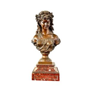 19th Century Bronze Bust By Mathurin Moreau On Griotte Marble Base