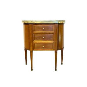 Petite French Walnut Demilune Commode, Marble Top, Late 19th Century