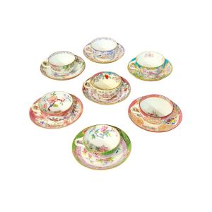 19th Century Set Of 7 English Porcelain Tea Cups & Saucers, 6 Signed Minton