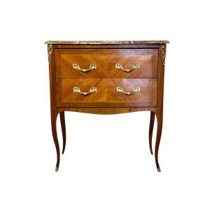 French Louis XV Transition Marble-top Commode Sauteuse, Late 18th Century
