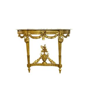 19th Century Louis XVI Giltwood Demi-lune Console With Carrara Marble Top