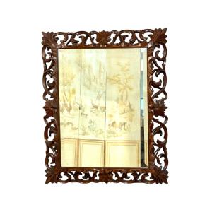 19th Century French Hand-carved Oak Beveled Mirror