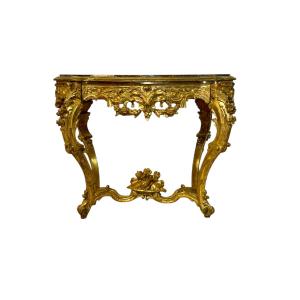 Louis XV Style Giltwood Center Table With Breccia Marble Top, 19th Century