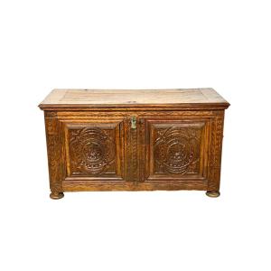 Spanish Renaissance Carved Oak Coffer, Circa 1600