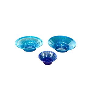 Set Of Three Blue Biot Glass Bowls, 20th Century