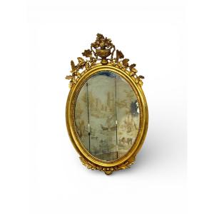 Large Oval Louis XVI Style Giltwood Mirror, 19th Century