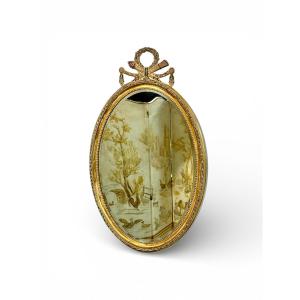 Large Oval Louis XVI Style Giltwood Mirror, Napoléon III, 19th Century
