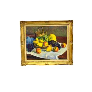 Still Life With Fruit By B. Jacquet In Gilt Frame