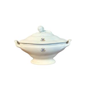 19th Century Large French Porcelain Tureen, Blanc Marseille