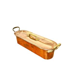 Antique French Copper Fish Poacher With Lid And Insert