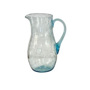Large Vintage Biot Bubble Glass Pitcher, Hand-blown French Glass