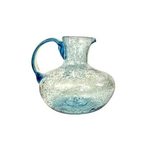 Biot Blue Hand-blown Bubble Glass Pitcher, France Circa 1950