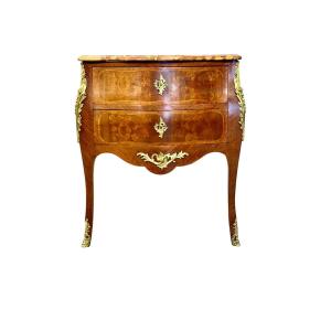 Louis XV Style Marquetry Commode With Breche Marble Top, France 19th Century