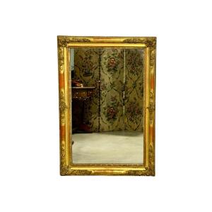 Large French Napoleon III Giltwood Mirror With Floral Carved Frame