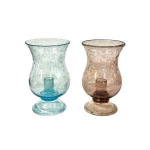 Pair Of French Biot Bubble Glass Hurricane Candle Holders