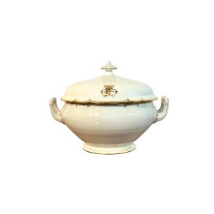 Charles Pillivuyt Limoges Porcelain Soup Tureen With Gilt Monogram