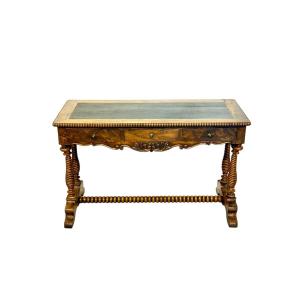 19th Century French Walnut Writing Table With Barley Twist Legs