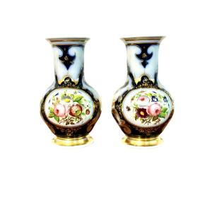 Pair Of Paris Porcelain Vases, Cobalt Blue & Gilt, 19th Century