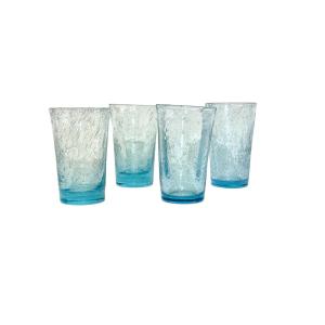 Set Of Four Hand-blown Blue Bubble Glass Tumblers, 20th Century