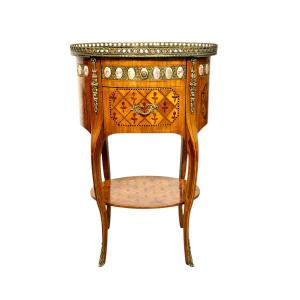Louis XVI Style Marquetry Table Sevres Plaques, Paris, C.1890