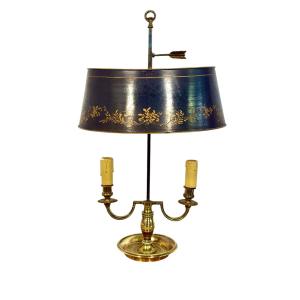 19th Century French Gilt Bronze Bouillotte Lamp With Tole Shade
