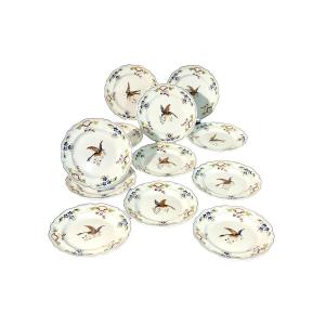 Set Of 12 Moustiers "cléry" Hand-painted Faience Plates