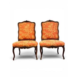 Louis XV Style Pair Of Carved Walnut Side Chairs, France C.1880