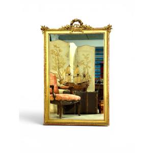 Large French Louis XVI Style Giltwood Trumeau Mirror, Circa 1890