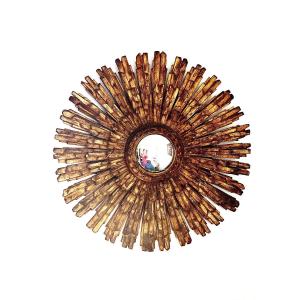 Large Witch Mirror In Golden Wood. 19th Century.