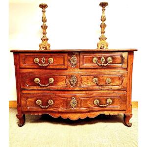 Magnificent 18th Century Fruitwood Serpentine Commode