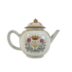 Chinese Porcelain Teapot Export Coat Of Arms Dated 1752 Famille Rose