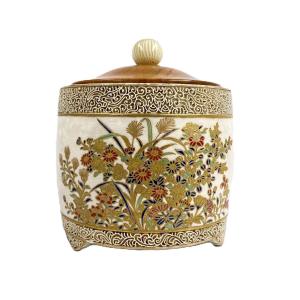 Japanese Satsuma Earthenware Vase Jar Blue Gosu By Kizan