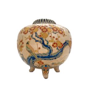 Japanese Satsuma Blue Gosu Earthenware Koro Censer Burner