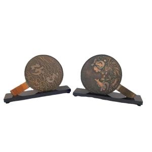Pair Of Japanese Kagami Bronze Mirrors  
