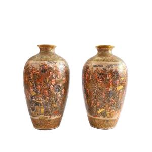 Antique Meiji Period Japanese Satsuma Vases Pair