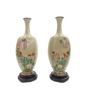 Pair Of Japanese Cloisonné Enamel Vases