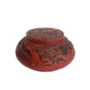 Satsuma Hozan XVI (1820 - 1899) Red Cinnabar Lacquer Covered Pot