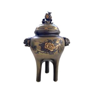 Bronze Incense Burner With Inlaid Decoration, Japan, Meiji Period