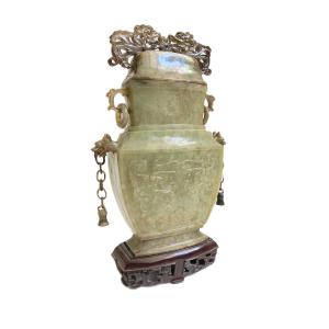Nephrite Jade Sculpture With Archaic Chinese Motifs