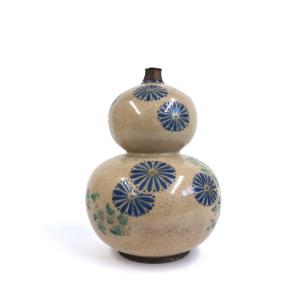 Sake Bottle Vase Double Gourd Stoneware Kyo Yaki Kiyomizu Japan Edo 18th C